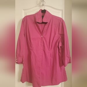 3/4 sleeve Pink button down top (W)